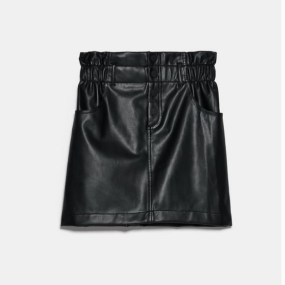 Zara Black Faux Leather Mini Skirt Sz L - Picture 3 of 8